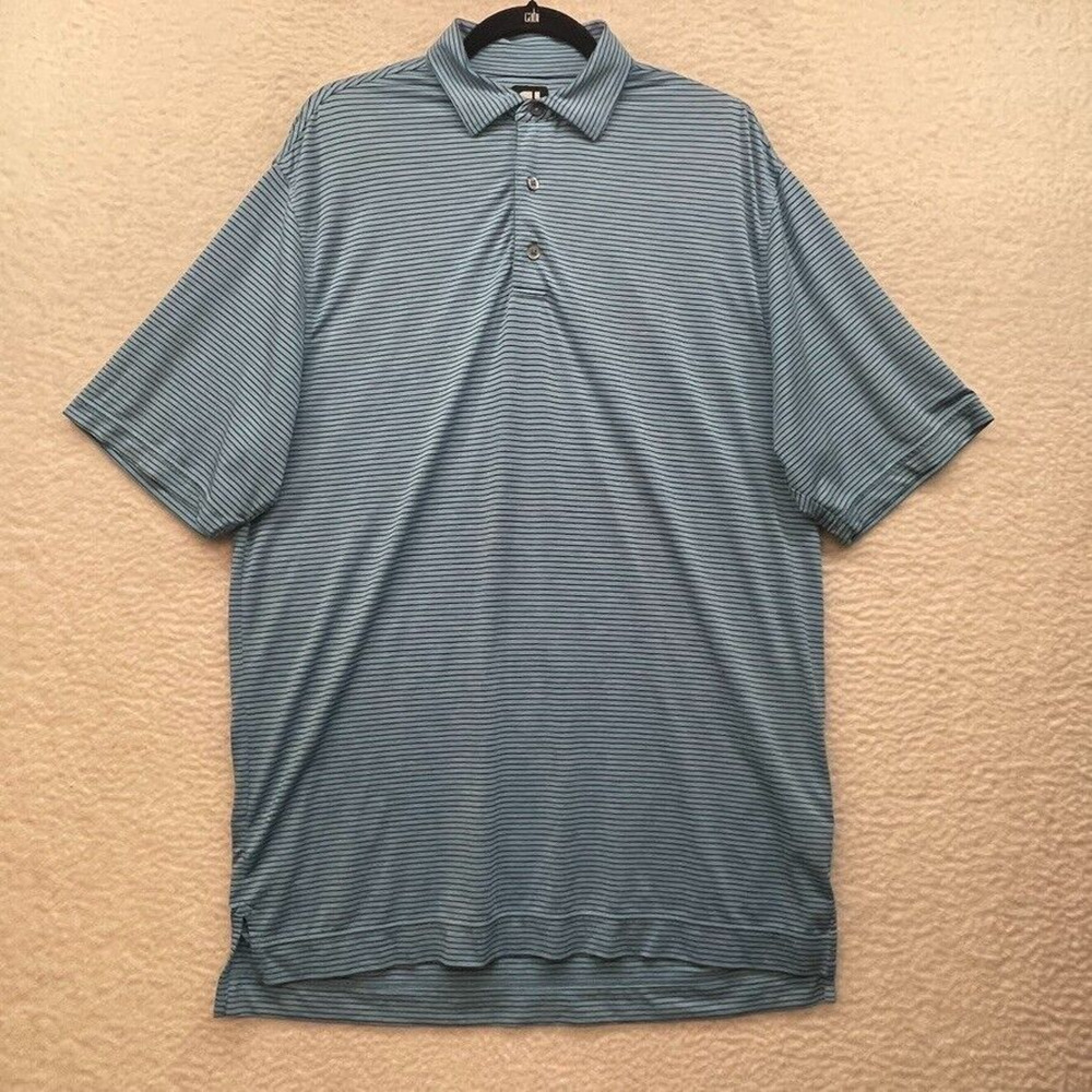 FootJoy Shirt Mens Medium Blue Lisle Polo Golf Outdoor Performance Pinstripe